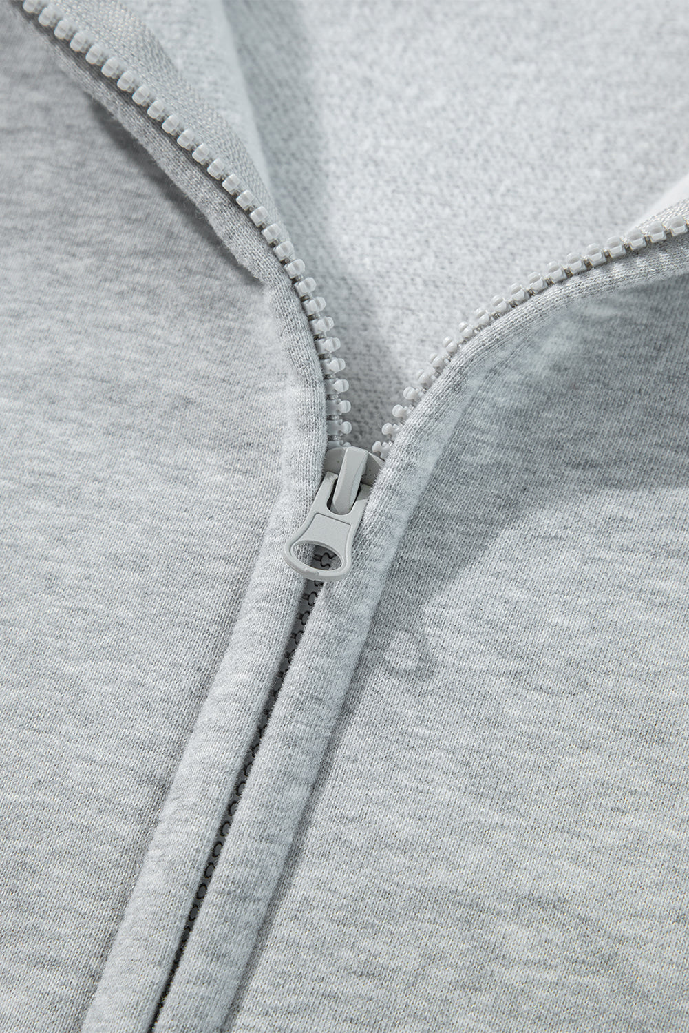 Light Grey Solid Color Fleece Lined Zip up Hoodie