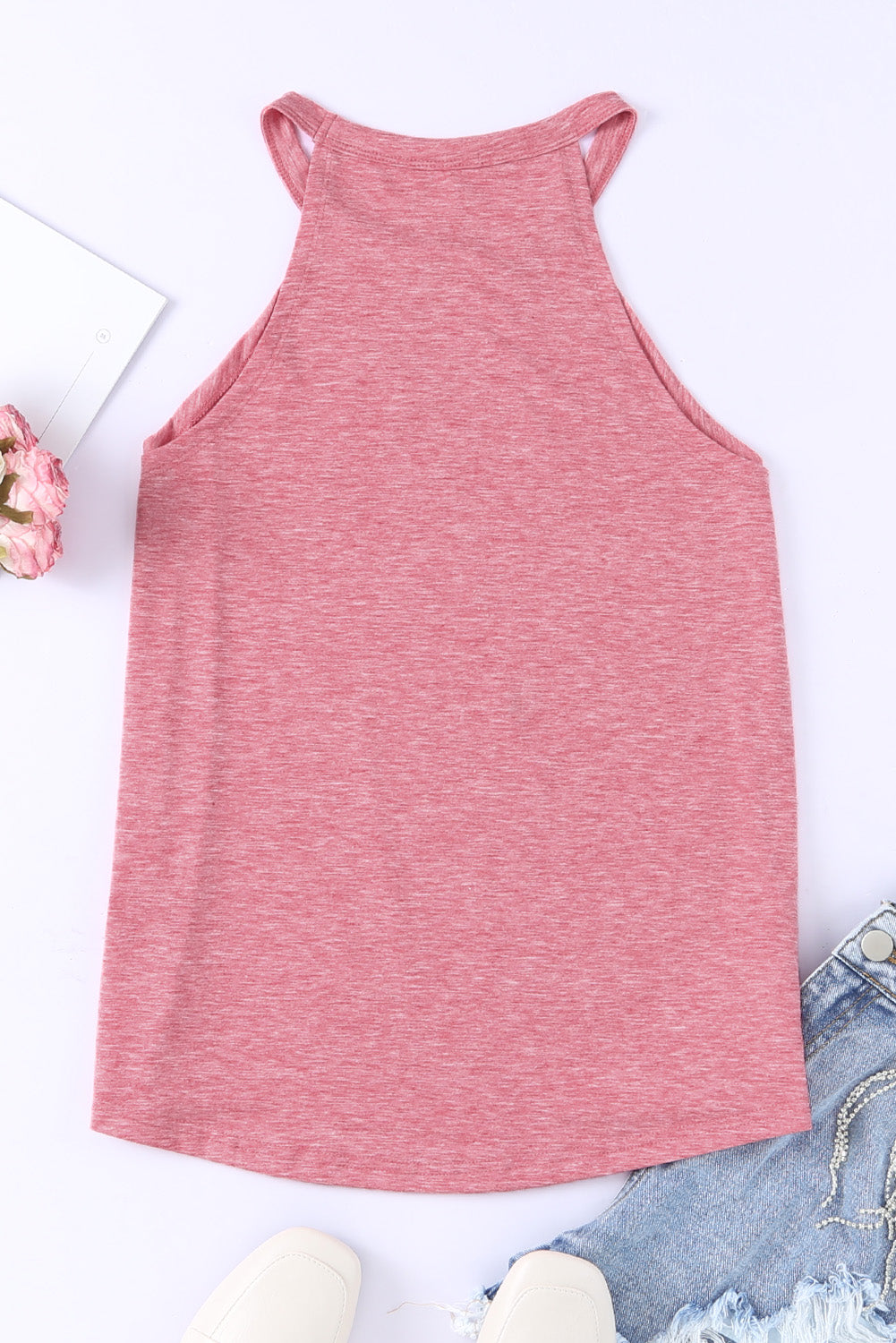 Grey Solid Color Crew Neck Tank Top