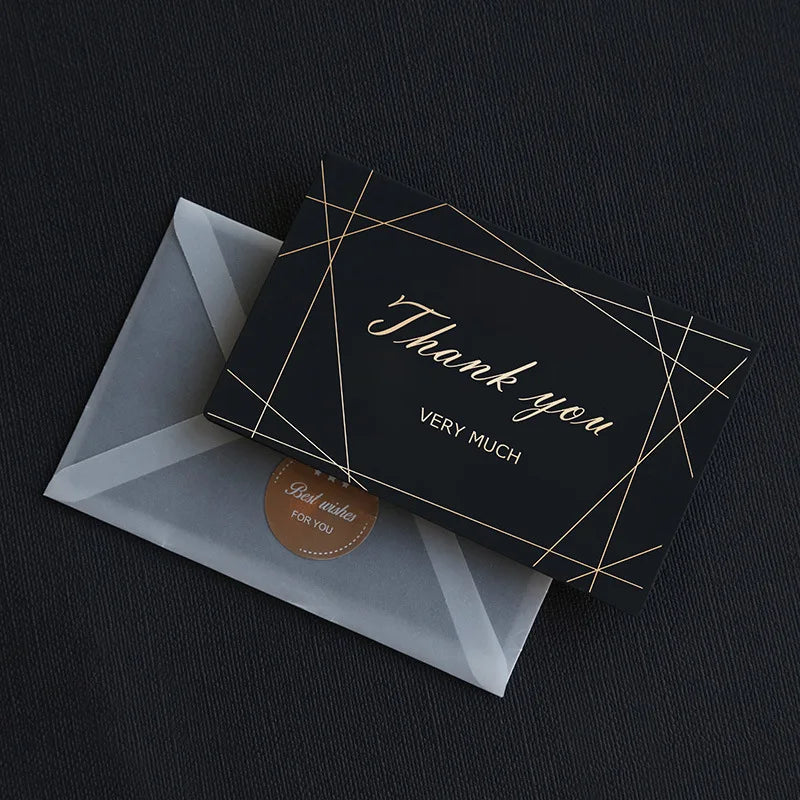 6Pcs/Lot Resto Luxury Gold Foil Business Cards Thank You Greeting Cards with Envelope and Seal Postcard for Birthday Gift