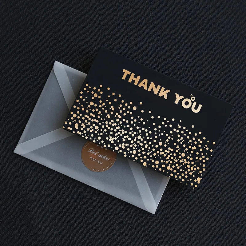 6Pcs/Lot Resto Luxury Gold Foil Business Cards Thank You Greeting Cards with Envelope and Seal Postcard for Birthday Gift