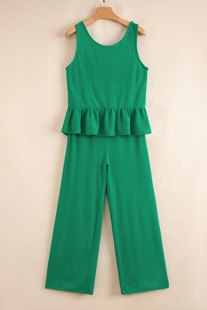 Ensemble débardeur et pantalon côtelés de couleur unie verte