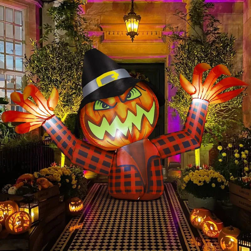 Halloween Inflatable 6.4 FT Scary Halloween Inflatable Pumpkin Witch with Wizard Hat