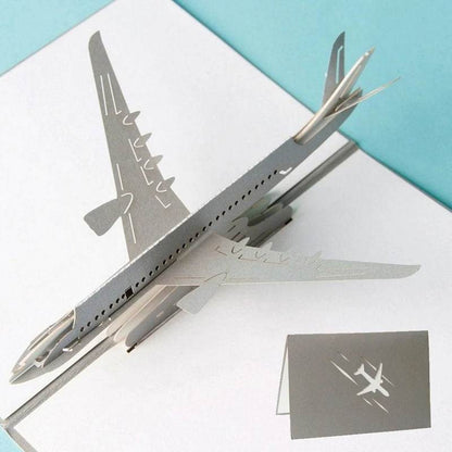 3D greeting card with airplane pop-up design and envelope, ideal for special occasions.