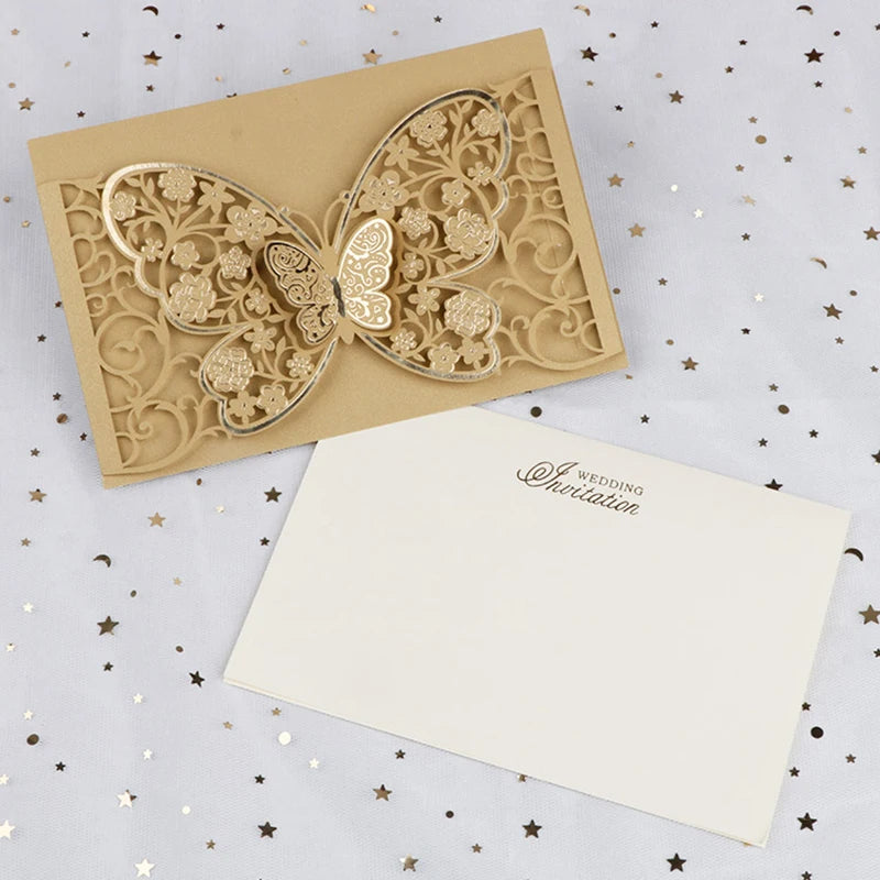 100Pcs Butterfly Laser Cut Wedding Invitation Cards Hollow Flora Greeting Cards Customized Wedding Decoration Party Supplies