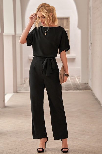 Glam Belted Wide Leg Jumpsuit