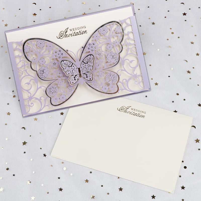 100Pcs Butterfly Laser Cut Wedding Invitation Cards Hollow Flora Greeting Cards Customized Wedding Decoration Party Supplies