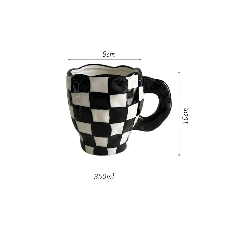 Handmade Coffee Cup Ceramic Irregular Checkerboard Design