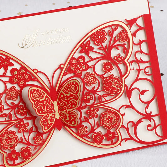 100Pcs Butterfly Laser Cut Wedding Invitation Cards Hollow Flora Greeting Cards Customized Wedding Decoration Party Supplies