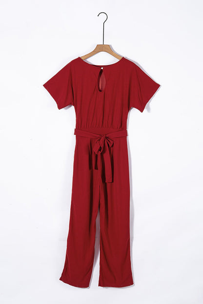 Glam Belted Wide Leg Jumpsuit