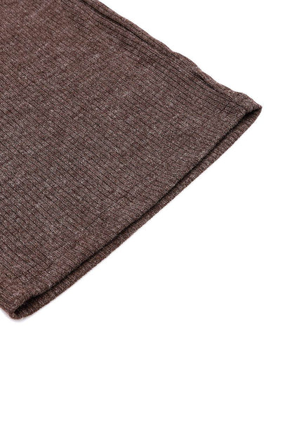 Brown Ribbed Knit Collared Henley Top