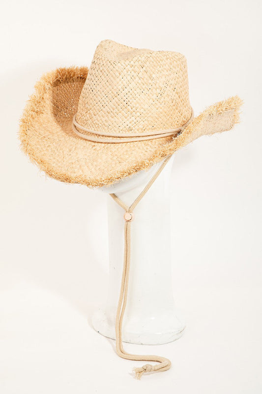 Adjustable Strap Raw Hem Weave Hat 