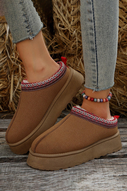 Brown Contrast Print Suede Plush Lined Snow Boots