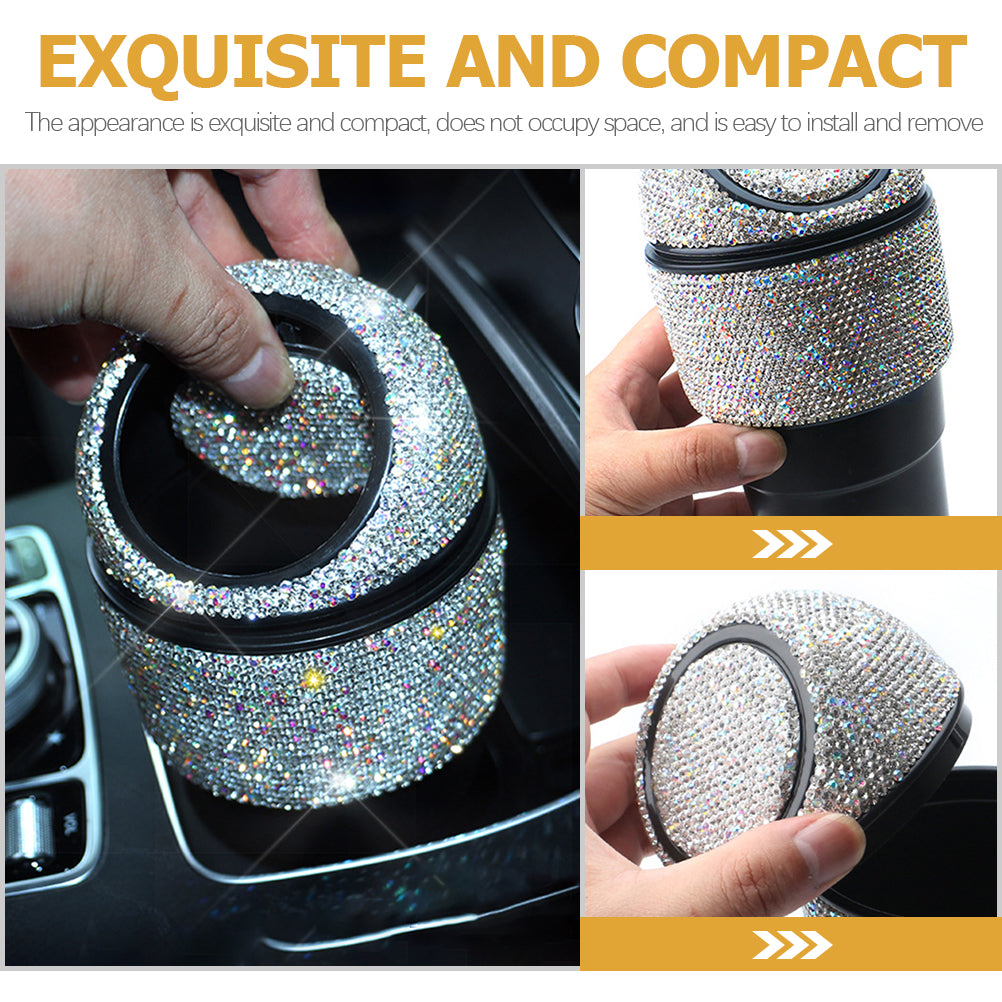 Car Can Trash Trash Canss Trashcan with Lid Bling Rhinestone Garbage Vehicle Center Console Abs