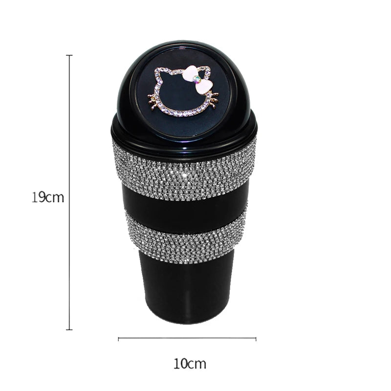 Cute Cartoon Diamond Car Trash Can  Bling  for Car Press-Top Waste Storage