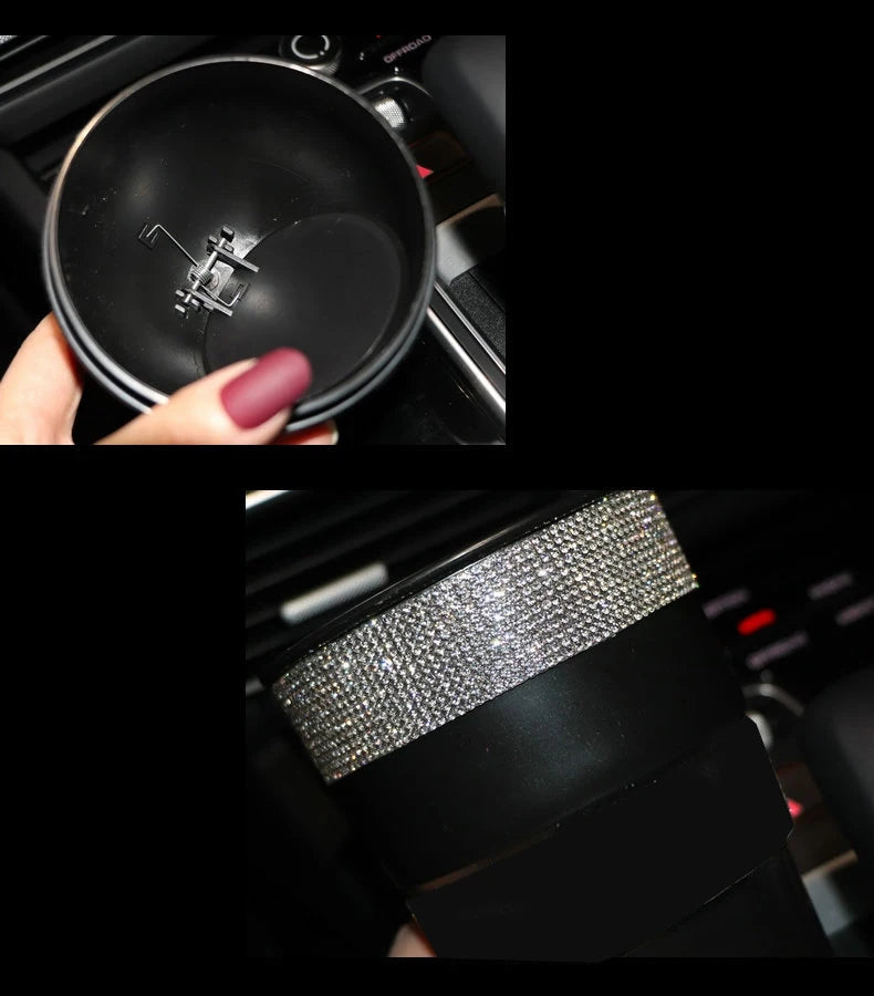 Cute Cartoon Diamond Car Trash Can  Bling  for Car Press-Top Waste Storage