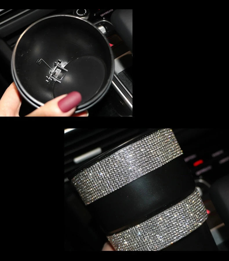 Cute Cartoon Diamond Car Trash Can  Bling  for Car Press-Top Waste Storage