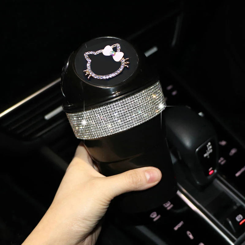 Cute Cartoon Diamond Car Trash Can  Bling  for Car Press-Top Waste Storage