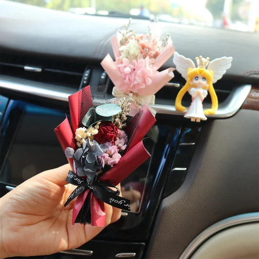 Mini Rose Car Air Vent Clip Creative Flowers Mini Car Perfume Air Freshener Gypsophila Carnation Ornament