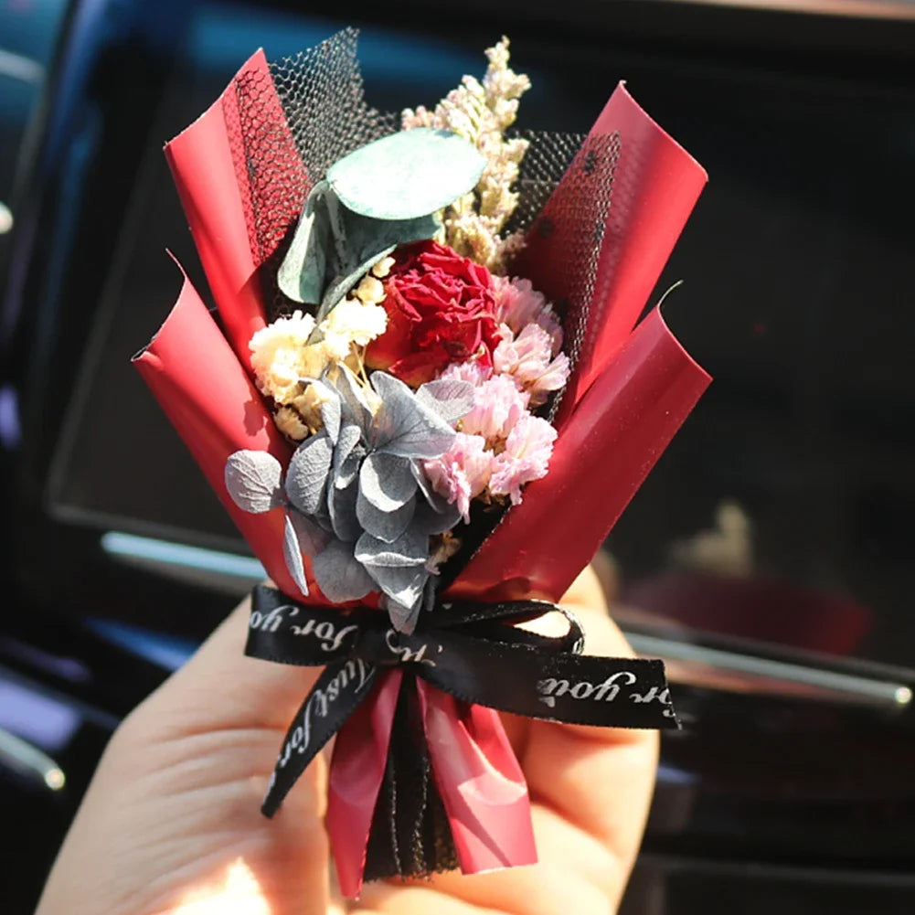 Mini Rose Car Air Vent Clip Creative Flowers Mini Car Perfume Air Freshener Gypsophila Carnation Ornament