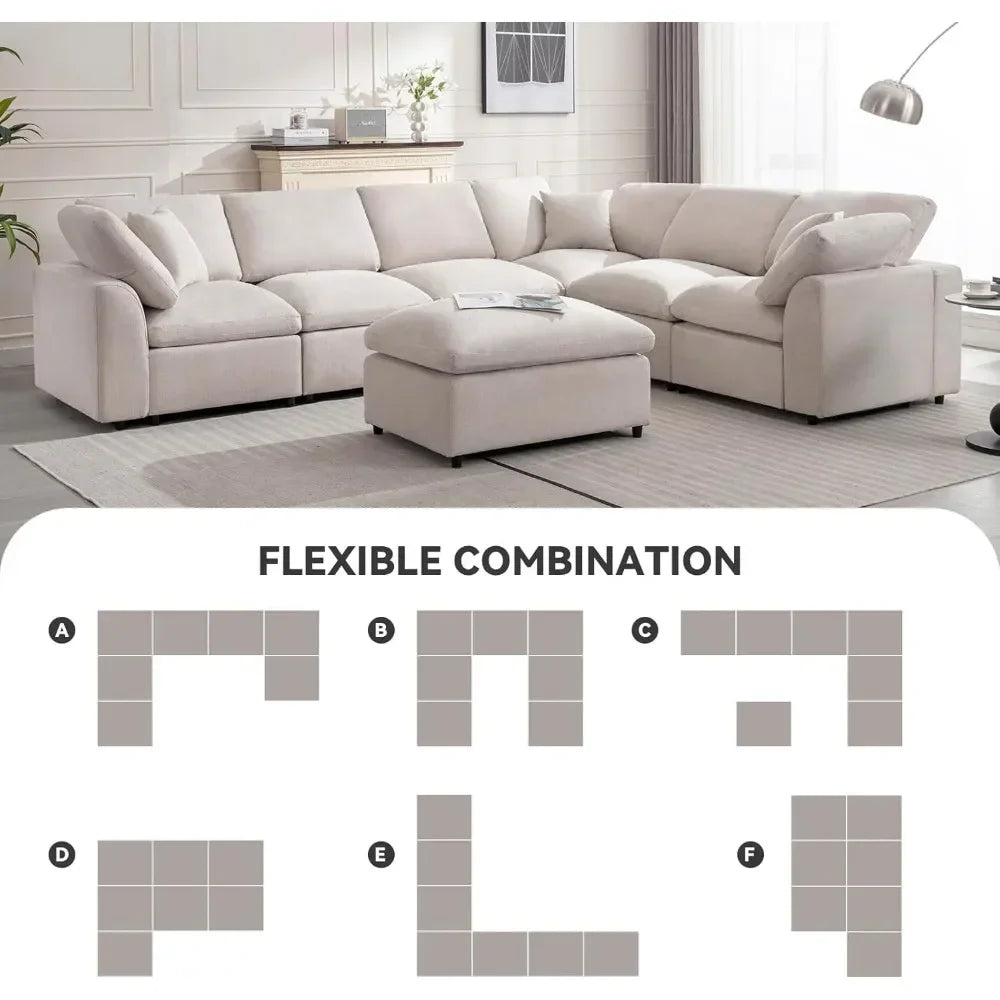 Modular Sectional Oversized Sofa with Movable Ottoman, Seats 7