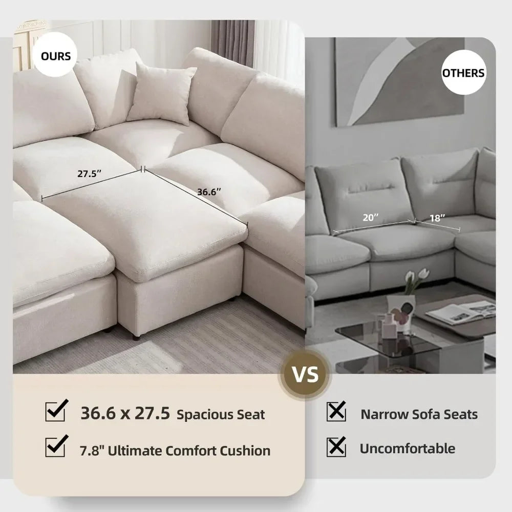 Modular Sectional Oversized Sofa with Movable Ottoman, Seats 7