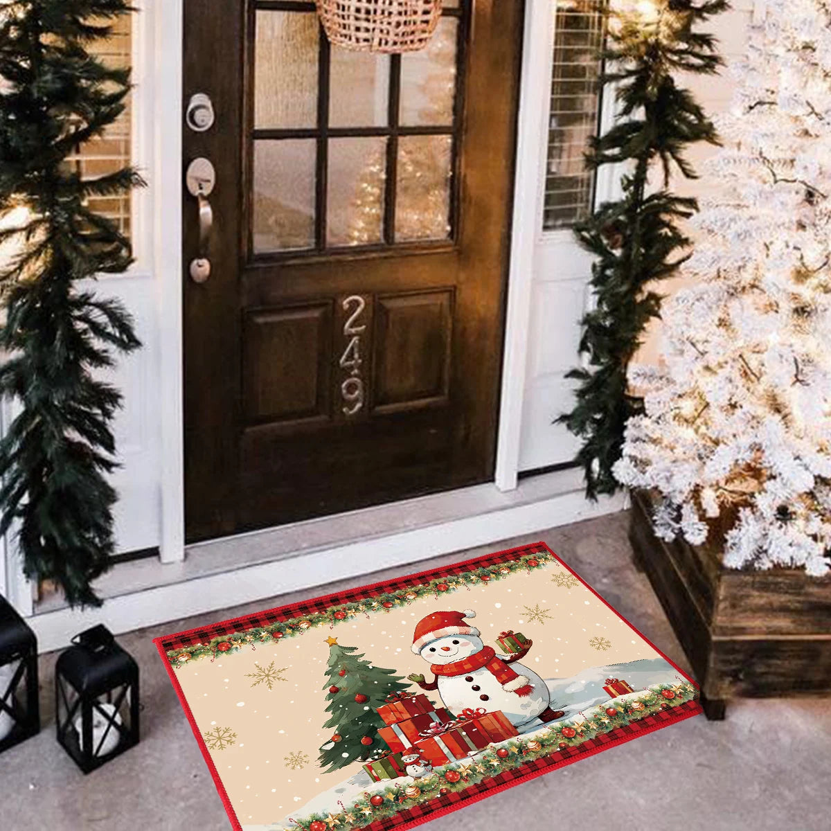 Christmas Snowman Santa Claus Floor Mat