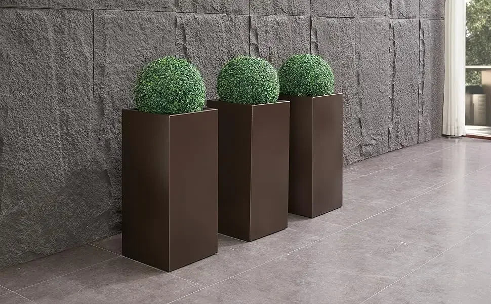 Metallic Heavy Tall Outdoor/Indoor Planter Box 14Lx14Wx30H Inches, ‎35 Pounds