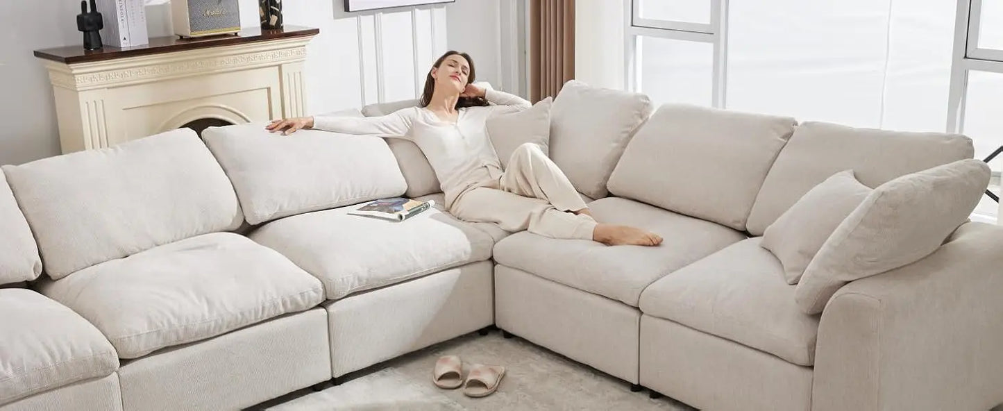 Modular Sectional Oversized Sofa with Movable Ottoman, Seats 7