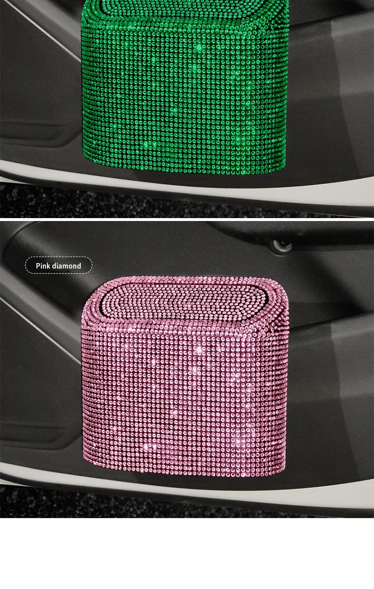 Luxury Trash Can Bin Car Storage Garbage Grabber Bling Diamond Square Pressing Car Trash Bin Car Interior Accessories