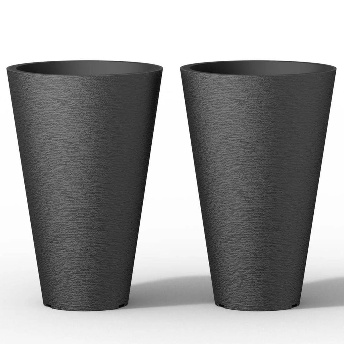 US Large and Tall 29 in. H Round Charcoal Black Plastic Planter Pots, Set of 2