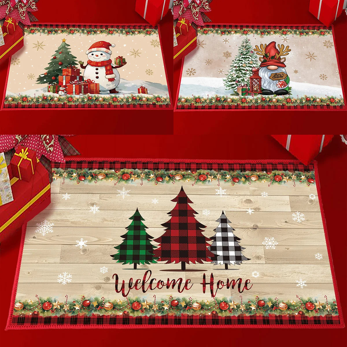 Christmas Snowman Santa Claus Floor Mat