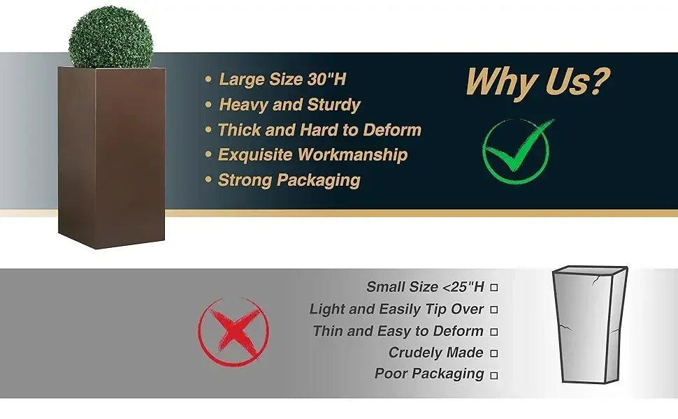 Metallic Heavy Tall Outdoor/Indoor Planter Box 14Lx14Wx30H Inches, ‎35 Pounds