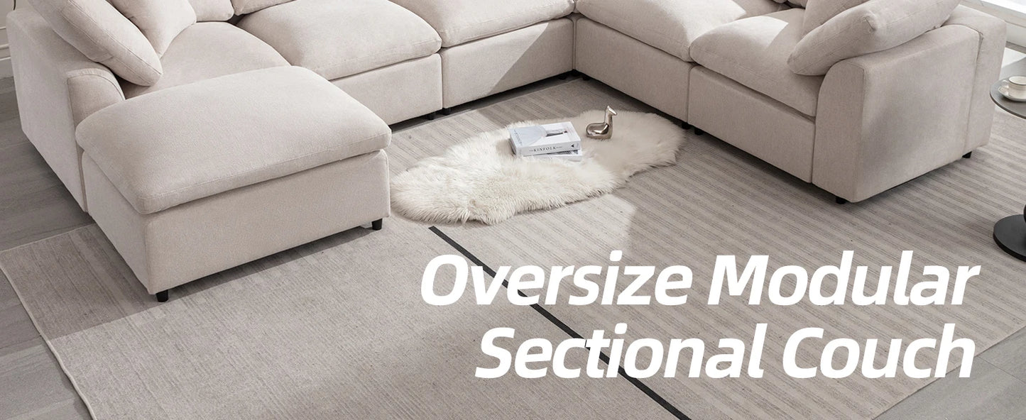 Modular Sectional Oversized Sofa with Movable Ottoman, Seats 7