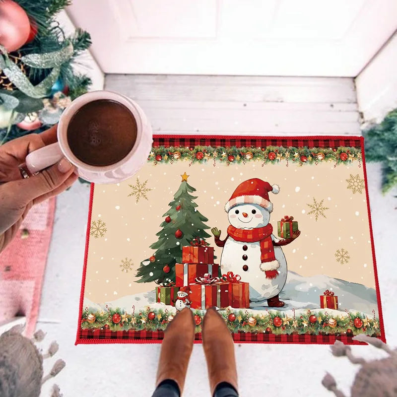 Christmas Snowman Santa Claus Floor Mat