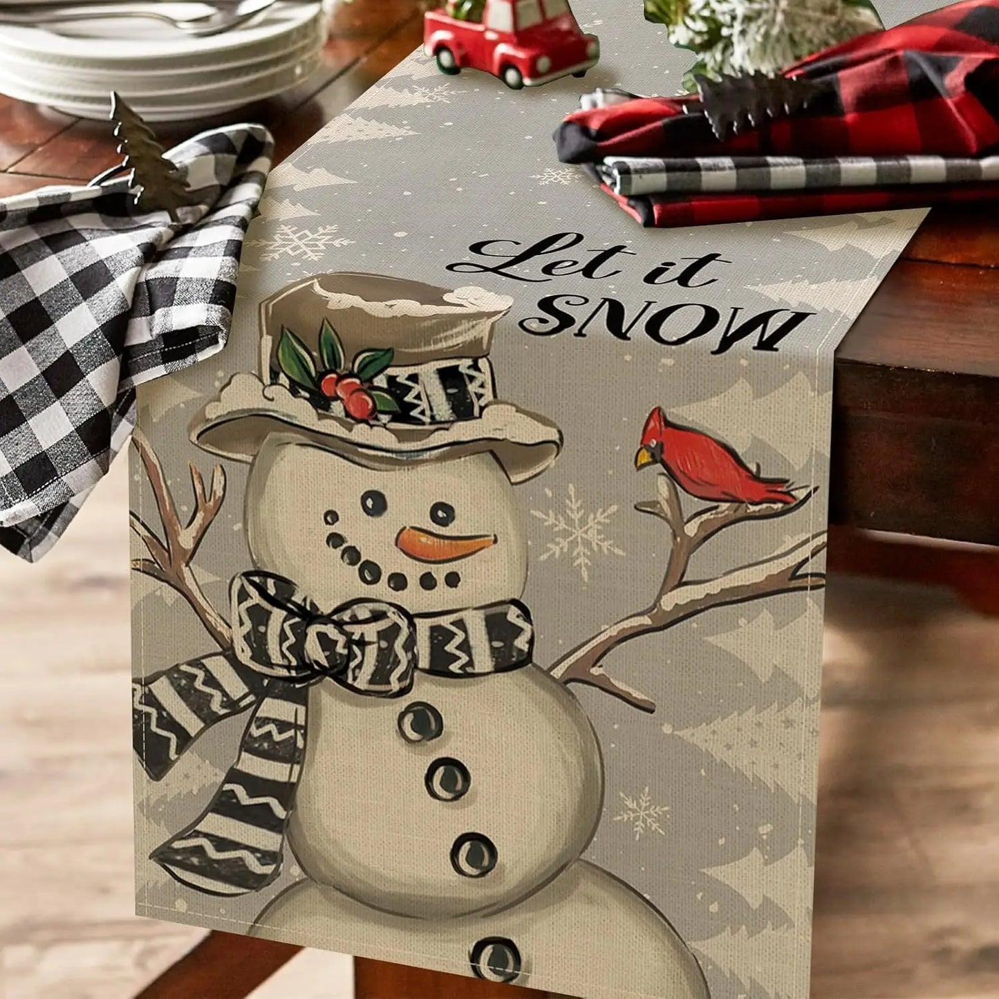 Christmas Snowman Snowflake Linen Table Runners