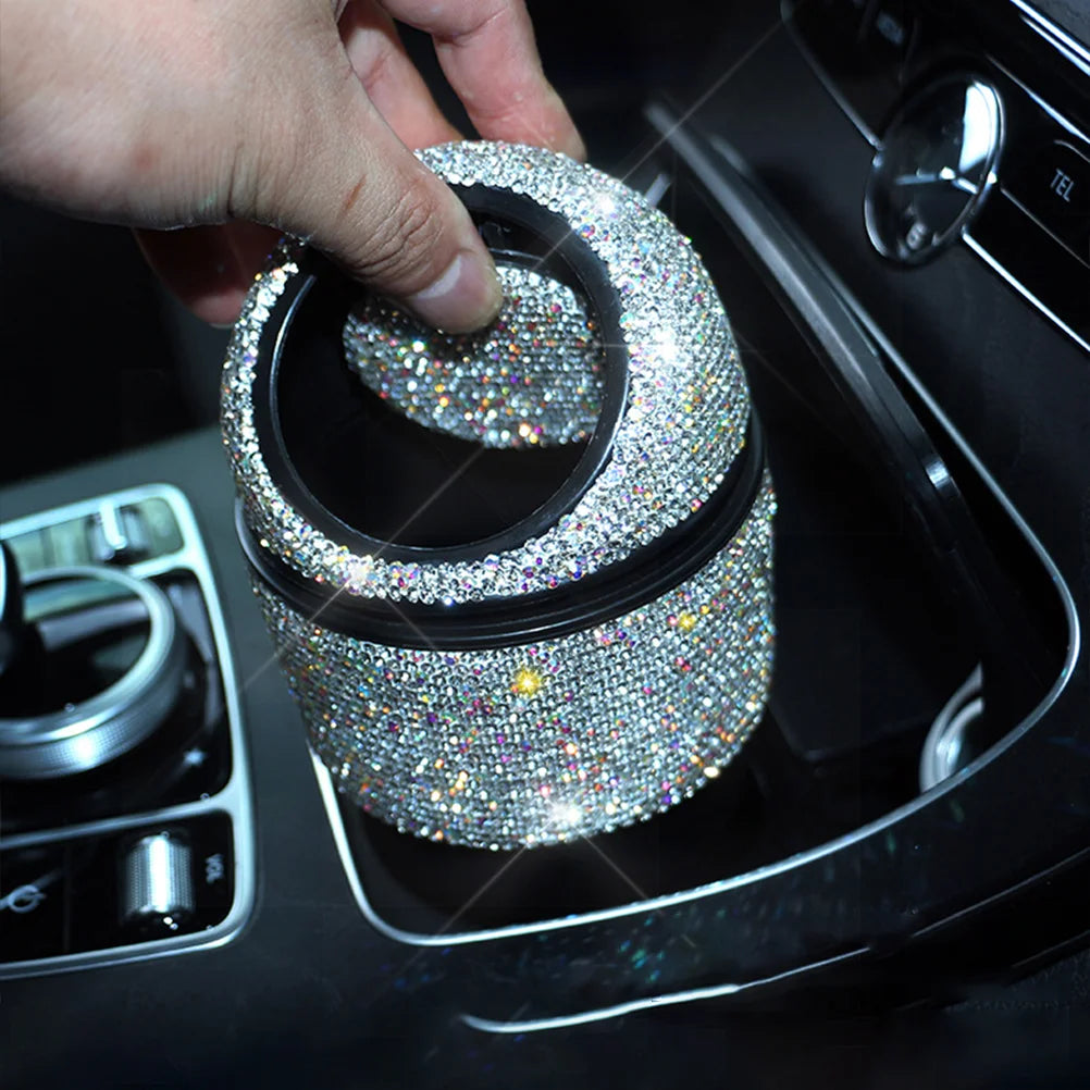 Car Can Trash Trash Canss Trashcan with Lid Bling Rhinestone Garbage Vehicle Center Console Abs