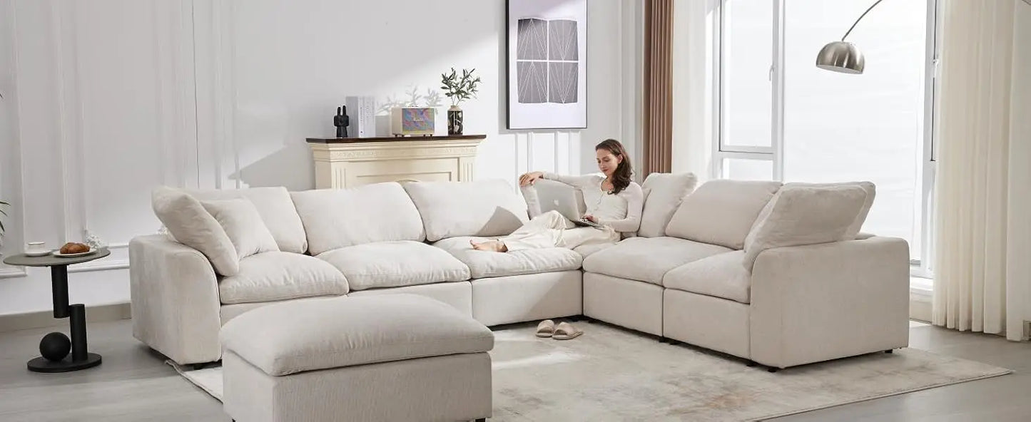 Modular Sectional Oversized Sofa with Movable Ottoman, Seats 7