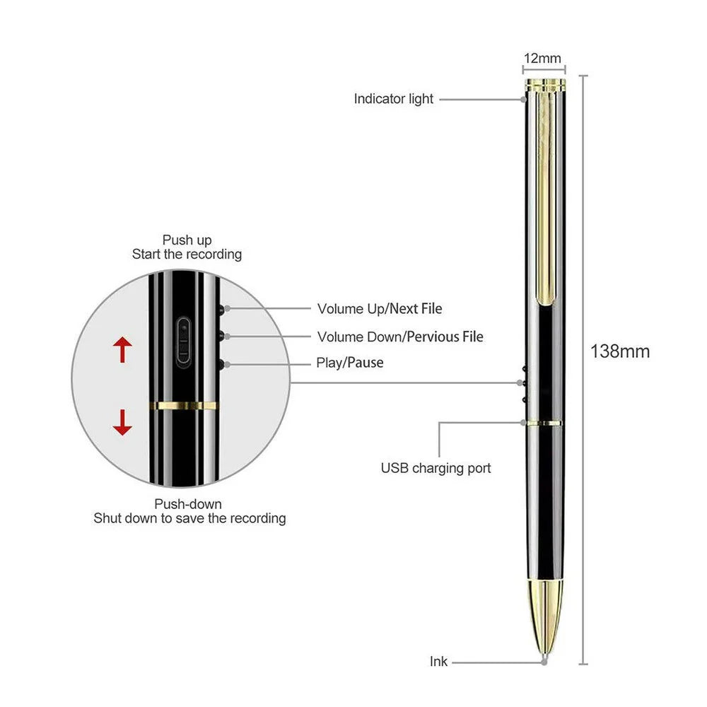 Telele Recording Pen 32GB 64G 128G Voice Recorder Dictaphone Digital Sound Record Noise Reduction Stereo Audio Recorder