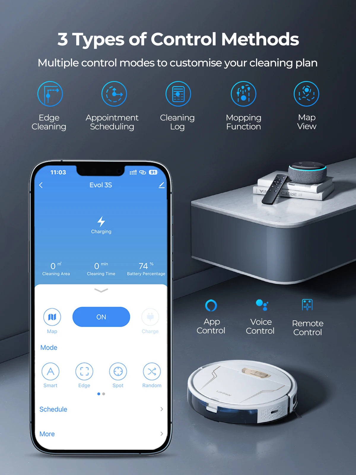 Laresar 3s Robot Vacuum Cleaner and Mop, 5000Pa Cordless APP Control Smart Planned Mapping Home Floor Carpet Pet Hair Cleaning