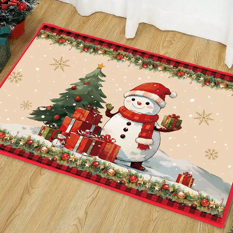 Christmas Snowman Santa Claus Floor Mat