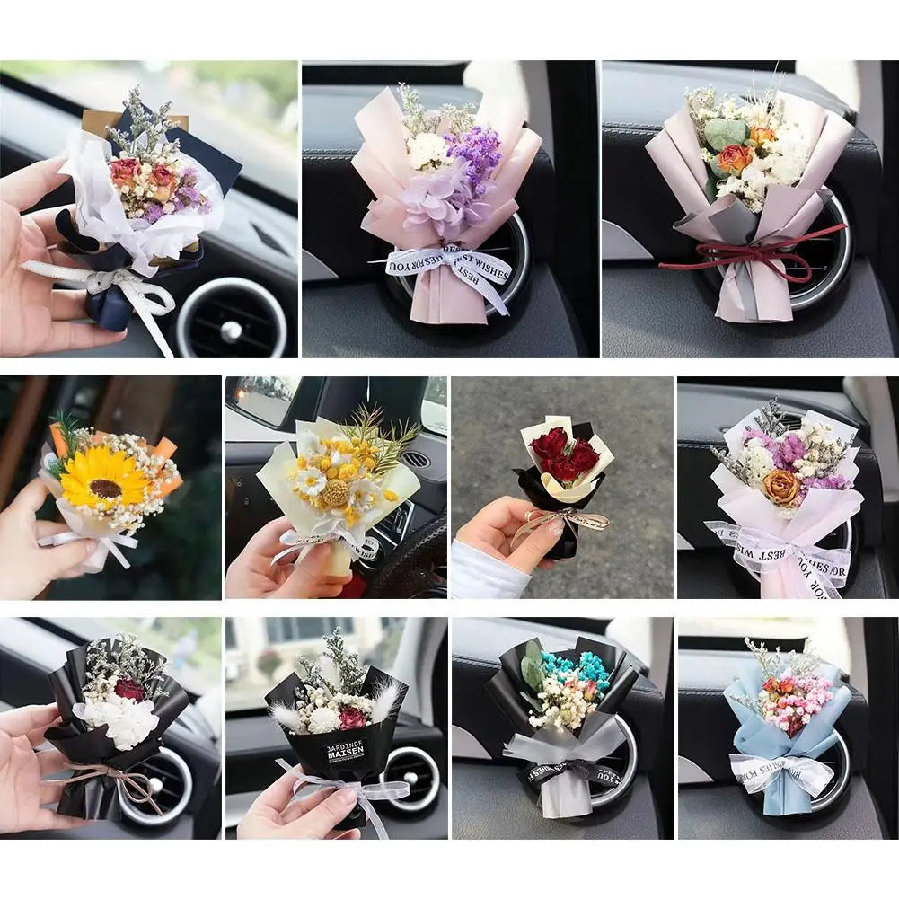 Car Air Outlet Dried Flowers Bouquet Aromatherapy Perfume Dispenser Lasting Fresh