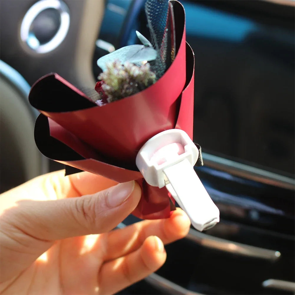 Mini Rose Car Air Vent Clip Creative Flowers Mini Car Perfume Air Freshener Gypsophila Carnation Ornament