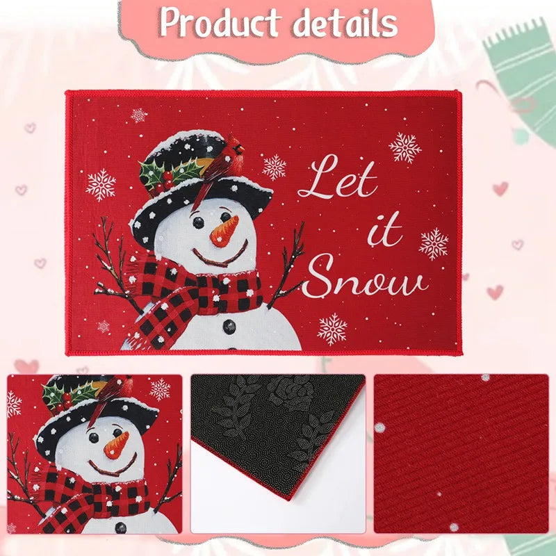 Christmas Snowman Santa Claus Floor Mat