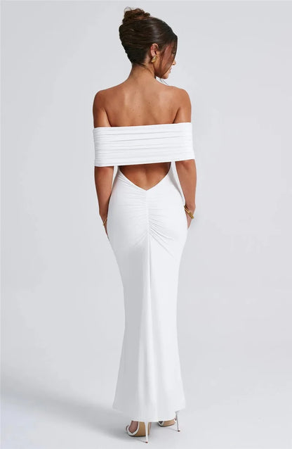 Robe longue sexy sans bretelles et dos nu, élégante