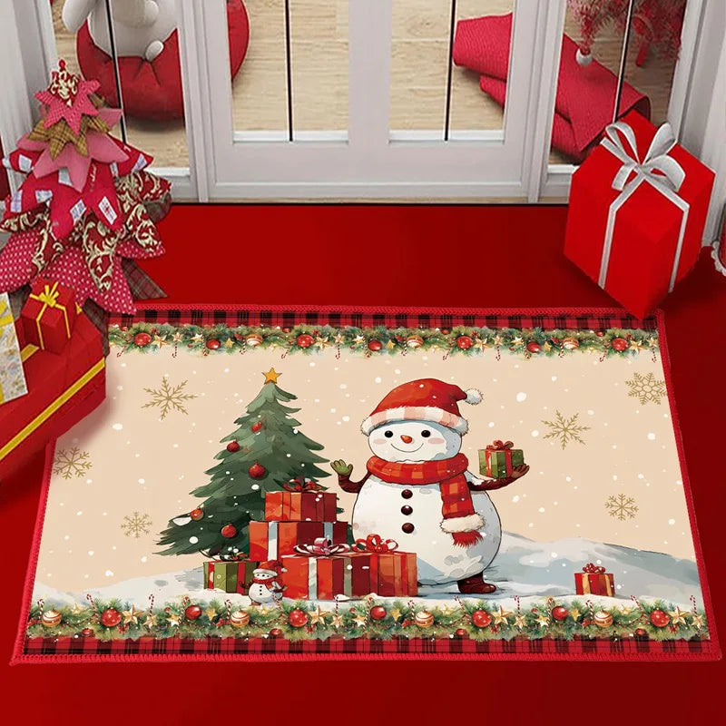 Christmas Snowman Santa Claus Floor Mat