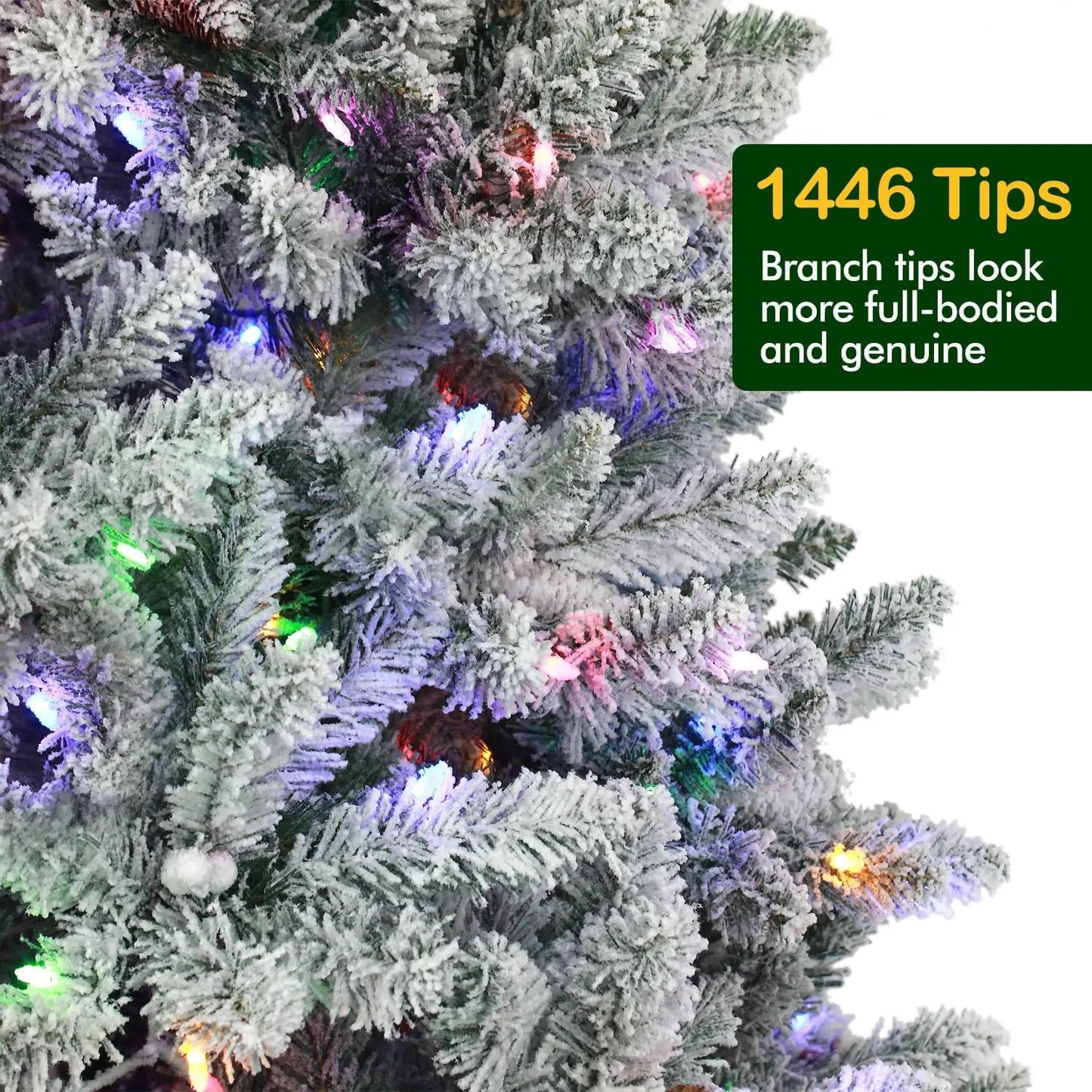 7.5 Pre Lit Snow Flocked Artificial Christmas Tree with Pine Cones and Berries, 450 Color Changing LED Lights Metal Stand