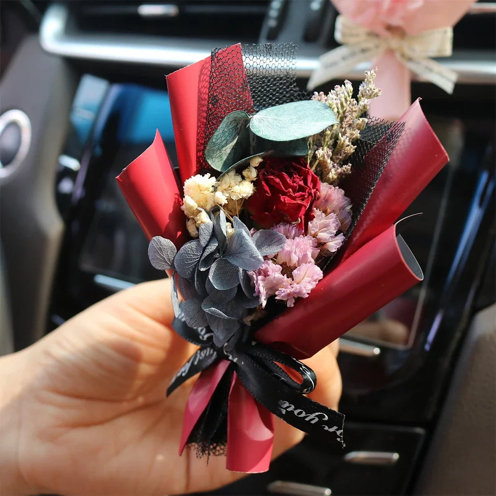 Mini Rose Car Air Vent Clip Creative Flowers Mini Car Perfume Air Freshener Gypsophila Carnation Ornament