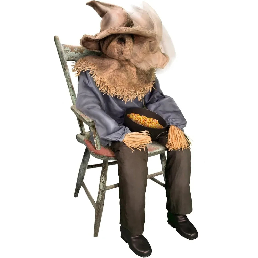 Spirit Halloween Sitting Scarecrow Animatronic Motion and Sound Activated.