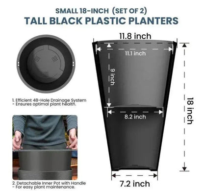 Lg and Tall 29 in Round Charcoal Black Plastic Planter