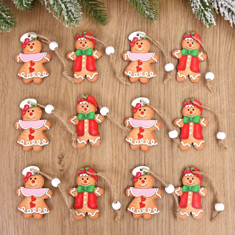 12Pcs Wooden Gingerbread Man Ornaments